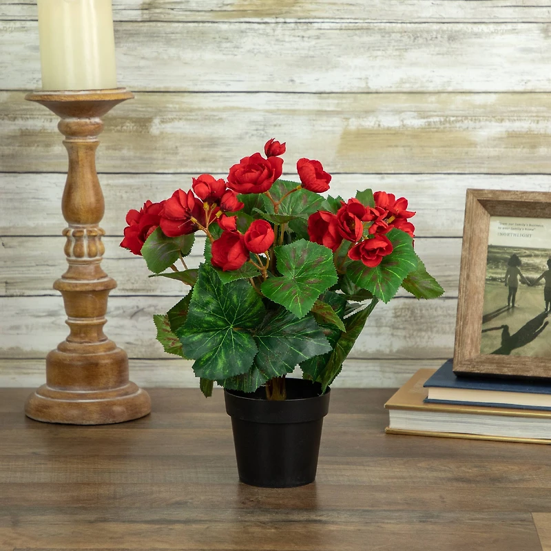 11" Red Potted Silk Begonia Floral Arrangement