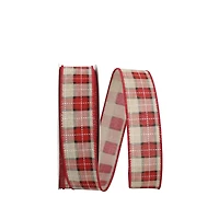 JAM Paper 1.5" x 20yd. Stitched Linen Wired Plaid Lauren Ribbon