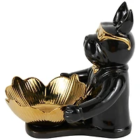8" Black Ceramic Bulldog Sculpture with Gold Accents
