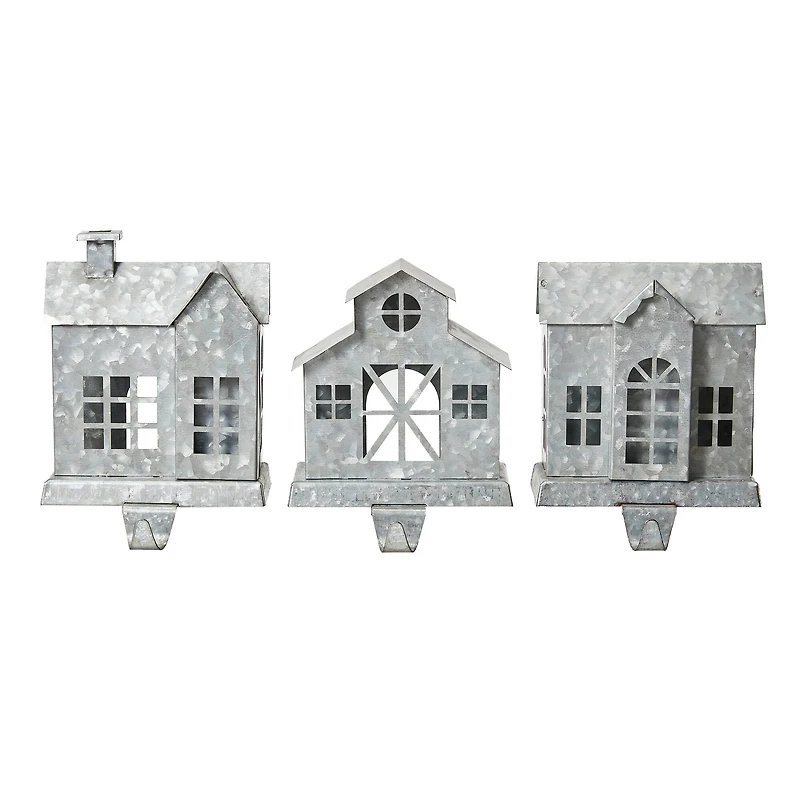 Glitzhome® 7" Galvanized House Stocking Holder Set