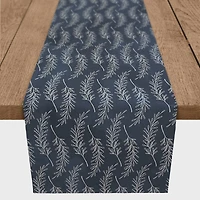 72" Navy Blue Leaf Pattern Cotton Twill Table Runner