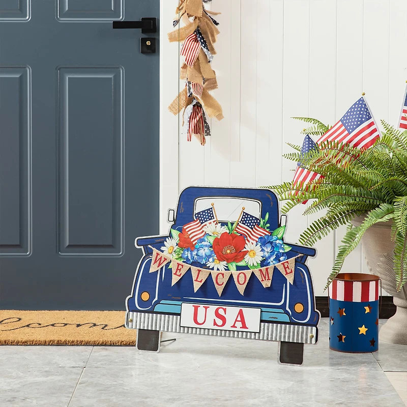 Glitzhome® 26" Patriotic America Metal Truck Yard Stake