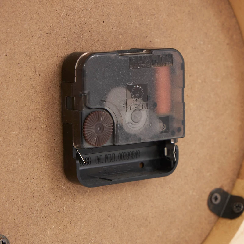 11" Light Brown Wood Clock with Curved Black Metal Stand & Base