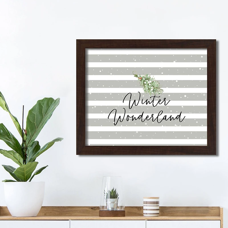 20" Winter Wonderland Gray Stripes Black Framed Print Wall Art