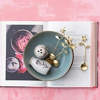 Hello Honey® 5.5" Stainless Steel & Brass Spoons with Flower Handles & Drawstring Bag