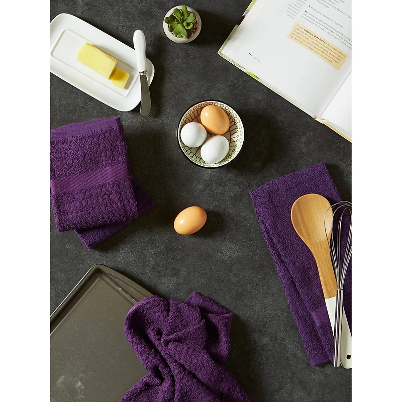 DII® Solid Eggplant Waffle Terry Dishtowel, 4ct.