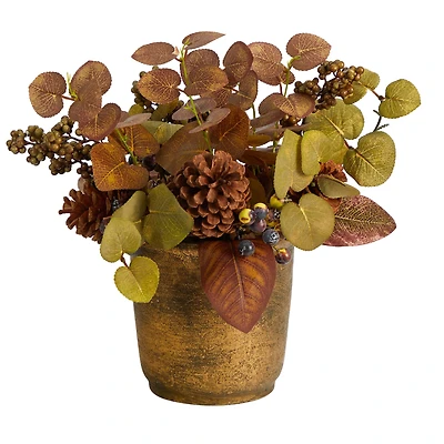 12" Eucalyptus, Pinecones & Berries Autumn Arrangement In Decorative Vase