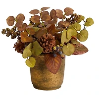 12" Eucalyptus, Pinecones & Berries Autumn Arrangement In Decorative Vase