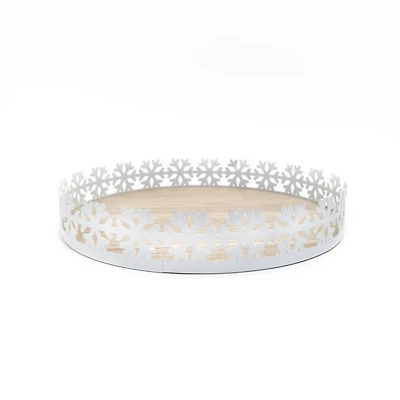 12" White Glitter Decorative Snowflake Tray by Ashland®