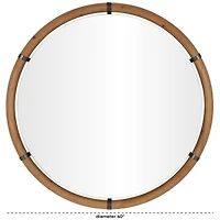 40" x 40" Brown Wood Round Design with Brass Metal Support Wall Mirror