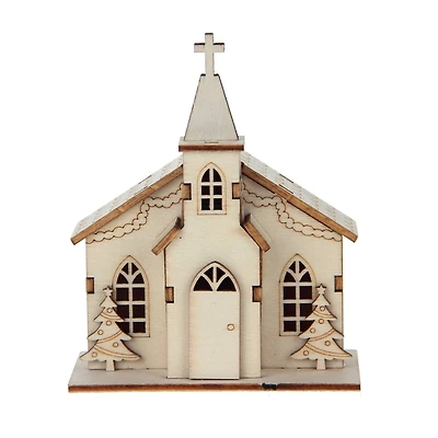 4.5" Unfinished Village Church DIY LED Wood Décor by Make Market®