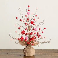 18in. Pre-Lit Artificial Valentine's Day Heart & Berry Twig Tree with 30 LED String Lights in Burlap Wrapped Base