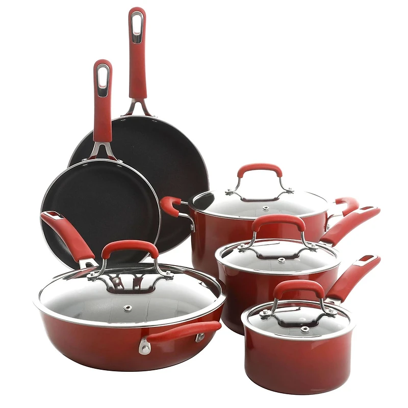 Kenmore® Elite Andover 10-Piece Red Gradient Nonstick Aluminum Cookware Set