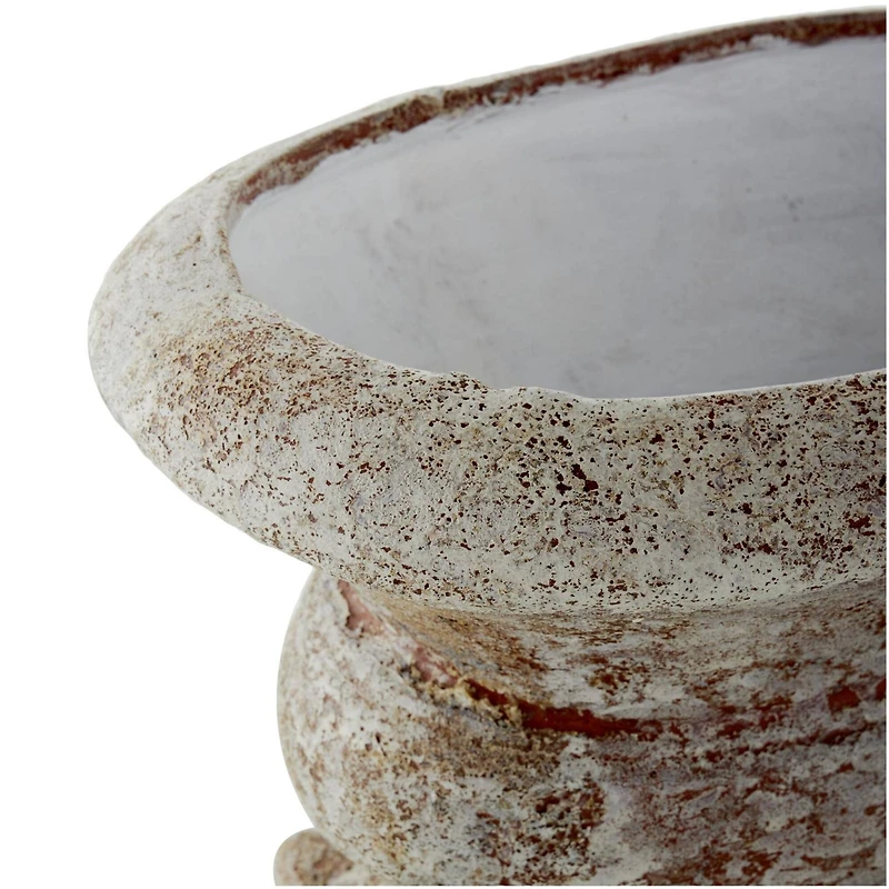 10.5" Brown Ceramic Antique Style Textured Wide Vase with Copper Accents