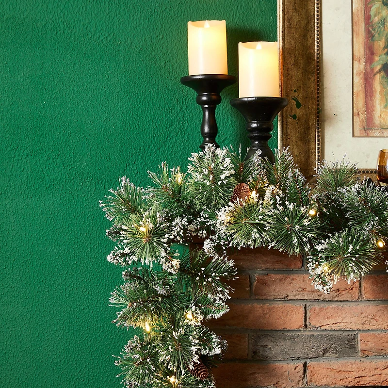 Glitzhome® 6ft. Pre-Lit Frosted Greenery Pinecones Christmas Garlands with Timers, 2ct.