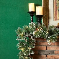 Glitzhome® 6ft. Pre-Lit Frosted Greenery Pinecones Christmas Garlands with Timers, 2ct.