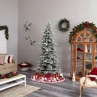 8.5ft. Pre-Lit Slim Flocked Nova Scotia Spruce Artificial Christmas Tree, Warm White LED Lights