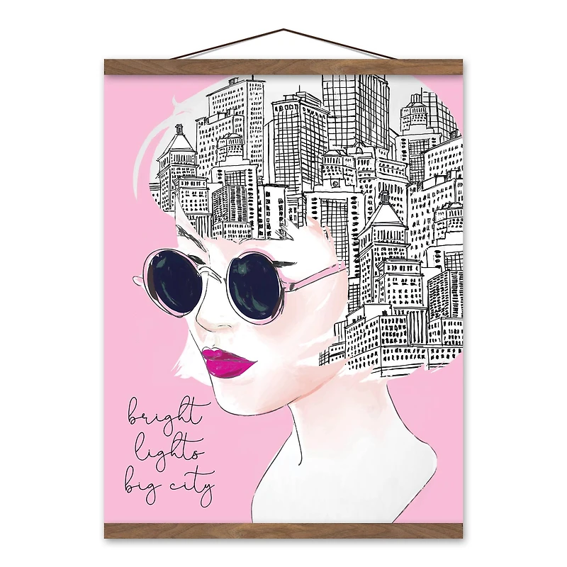 City On My Mind Sketch Teak Hanging Canvas