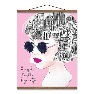 City On My Mind Sketch Teak Hanging Canvas