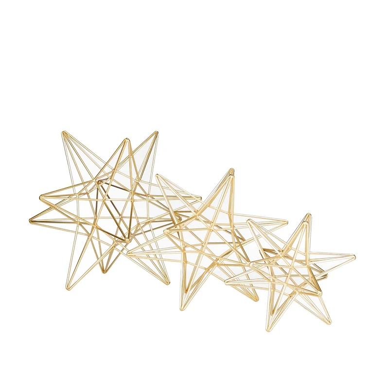 CosmoLiving by Cosmopolitan Set of 3 Gold Iron Glam Sculpture, 12" x 13" x 14"