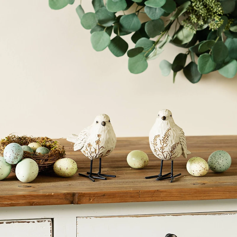 Bird Figurine with Etched Floral Design Set