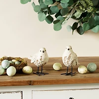 Bird Figurine with Etched Floral Design Set