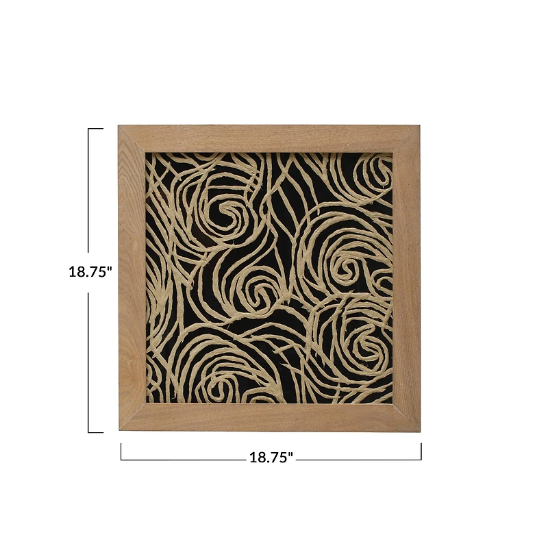 Hello Honey® 19" Black and Natural Modern Wood Framed Abstract Wall Art with Glass Cover