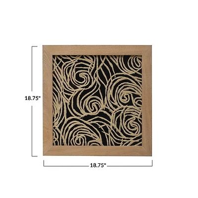 Hello Honey® 19" Black and Natural Modern Wood Framed Abstract Wall Art with Glass Cover