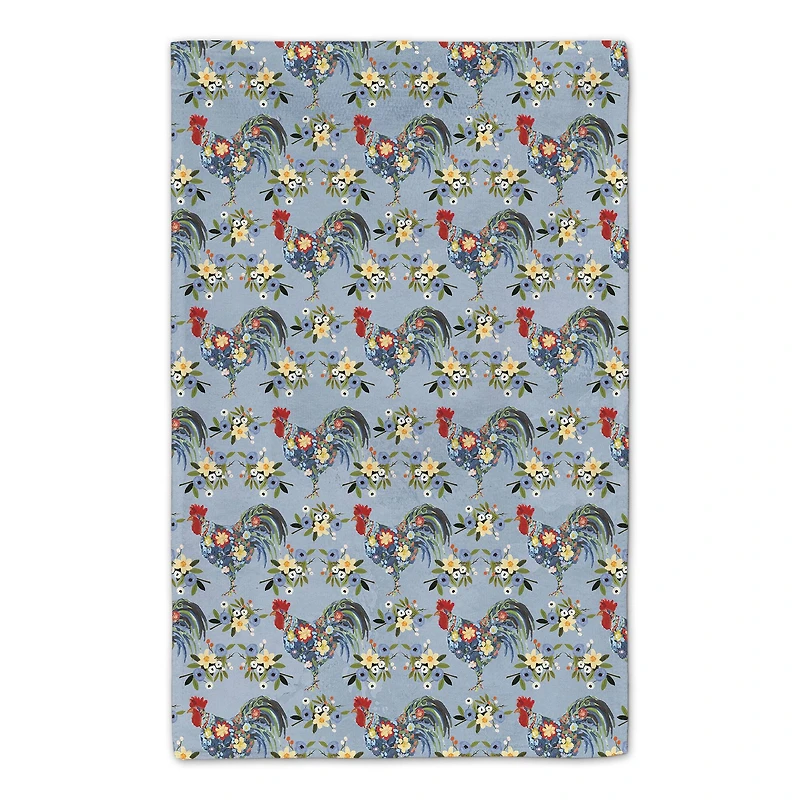 Floral Rooster Collage Blue 16" x 25" Towel Set
