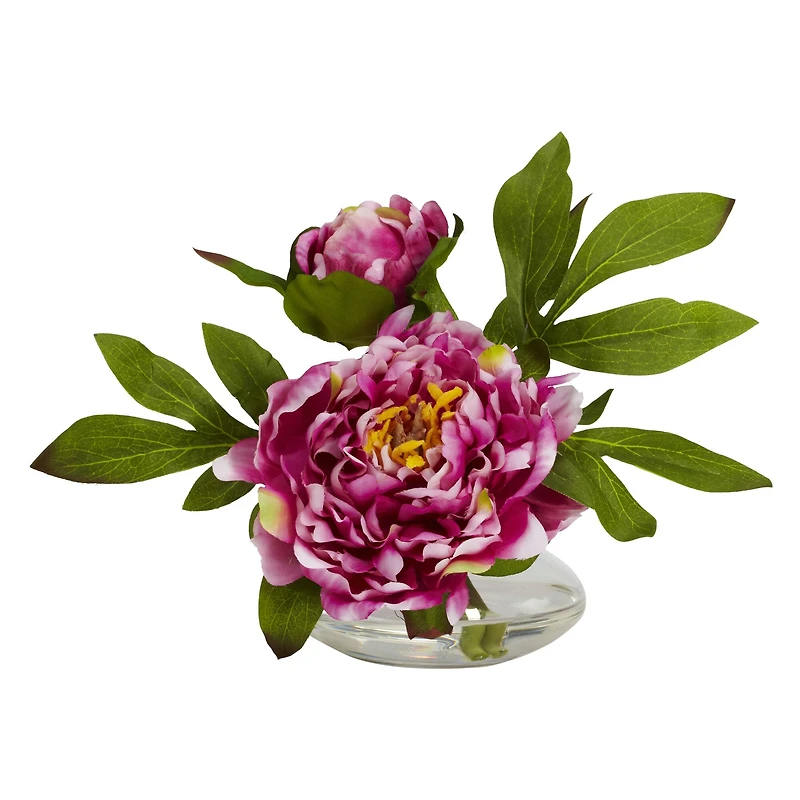6" Assorted Peony in Glass Vase Set, 3ct.