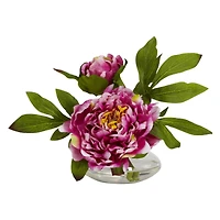 6" Assorted Peony in Glass Vase Set, 3ct.