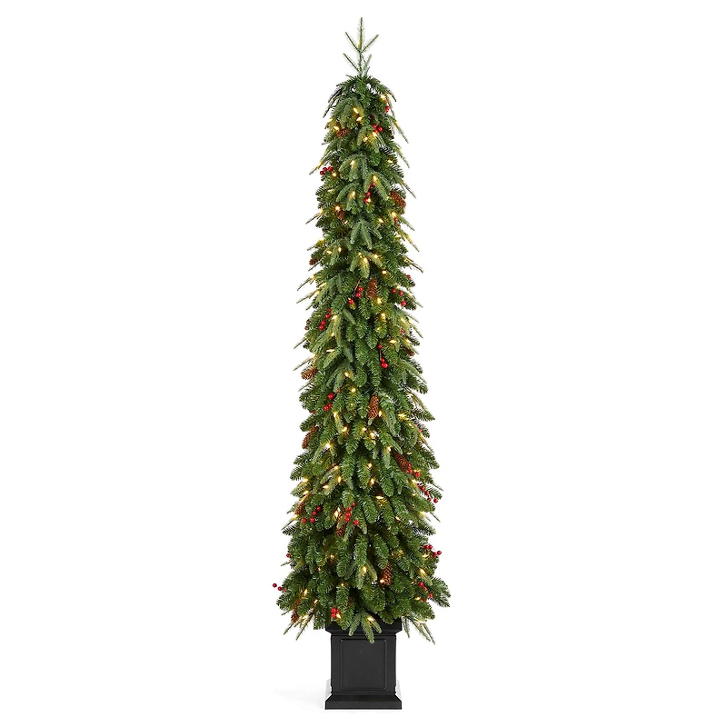 Glitzhome® 7ft Pre-lit Green Artificial Christmas Porch Tree, Warm White Lights
