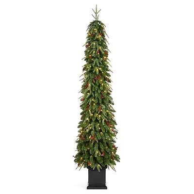 Glitzhome® 7ft Pre-lit Green Artificial Christmas Porch Tree, Warm White Lights