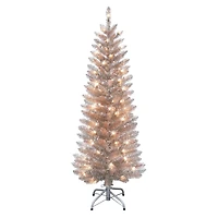 4.5ft. Pre-Lit Rose Gold Tinsel Artificial Christmas Tree, Clear Lights