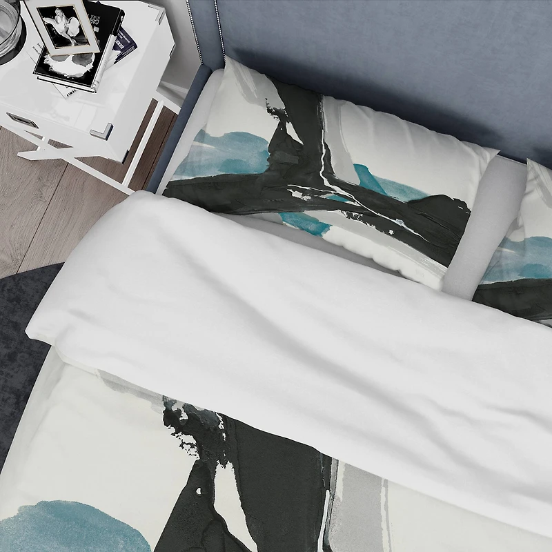 Designart 'Geometric Black and Teal III' Geometric Bedding Set