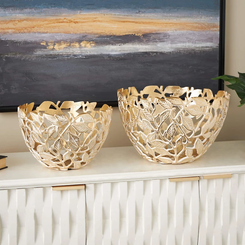 Gold & White Aluminum Leaf Decorative Bowl Set