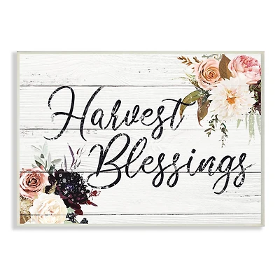 Stupell Industries Harvest Blessings Phrase Pink Peony Floral Arrangements Wall Plaque