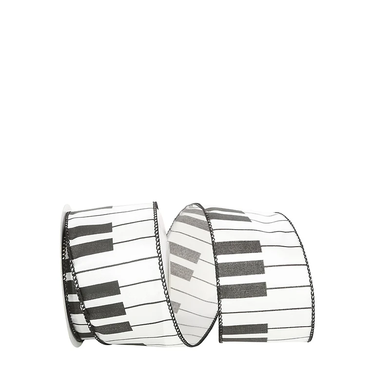 JAM Paper 2.5" x 10yd. White & Black Piano Keys Wired Ribbon