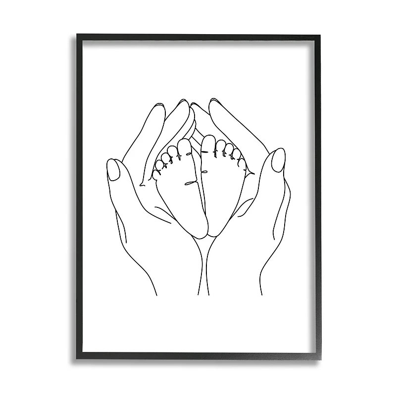 Stupell Industries Hands Holding Baby Feet Minimal Line Drawing in Frame Wall Art