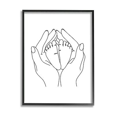 Stupell Industries Hands Holding Baby Feet Minimal Line Drawing in Frame Wall Art