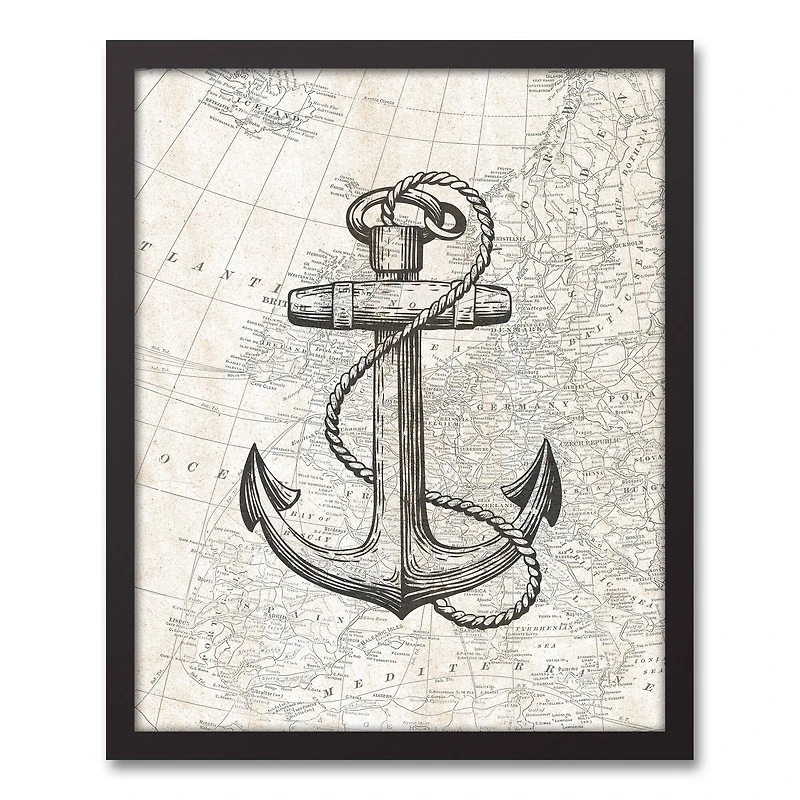 Neutral Anchor Black Framed Canvas