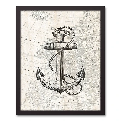 Neutral Anchor Black Framed Canvas