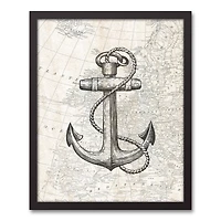Neutral Anchor Black Framed Canvas