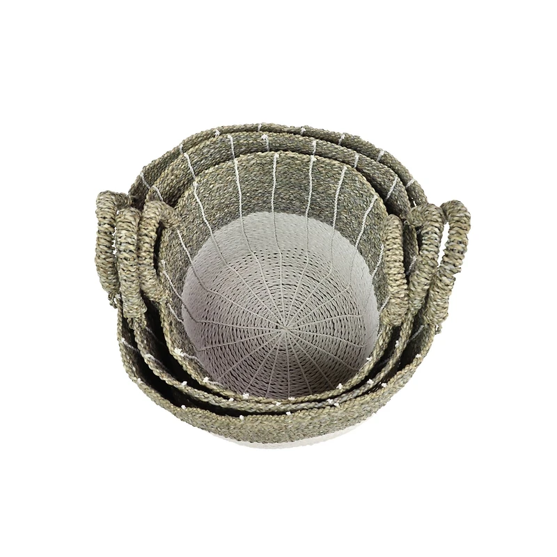 White Seagrass Contemporary Storage Basket Set