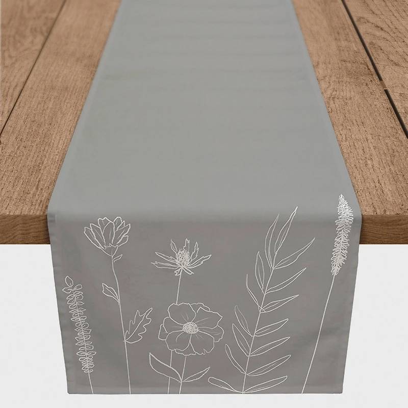 Handdrawn Flowers On Indoor/Outdoor Table Runner