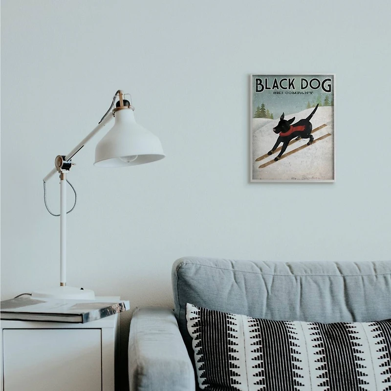 Stupell Industries Black Dog Ski Company Wall Art in Gray Frame