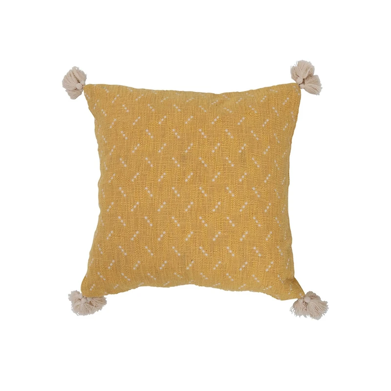 Hello Honey® Yellow Embroidered Dot Cotton Slub Pillow with Tassels