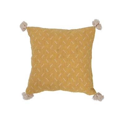 Hello Honey® Yellow Embroidered Dot Cotton Slub Pillow with Tassels
