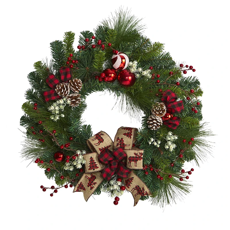 24in. Christmas Pine, Pinecone & Ornaments Wreath