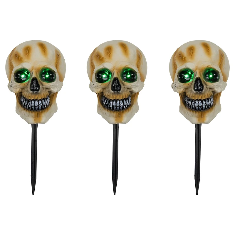 15" Lighted Skeleton Head Halloween Pathway Markers with Sound Set